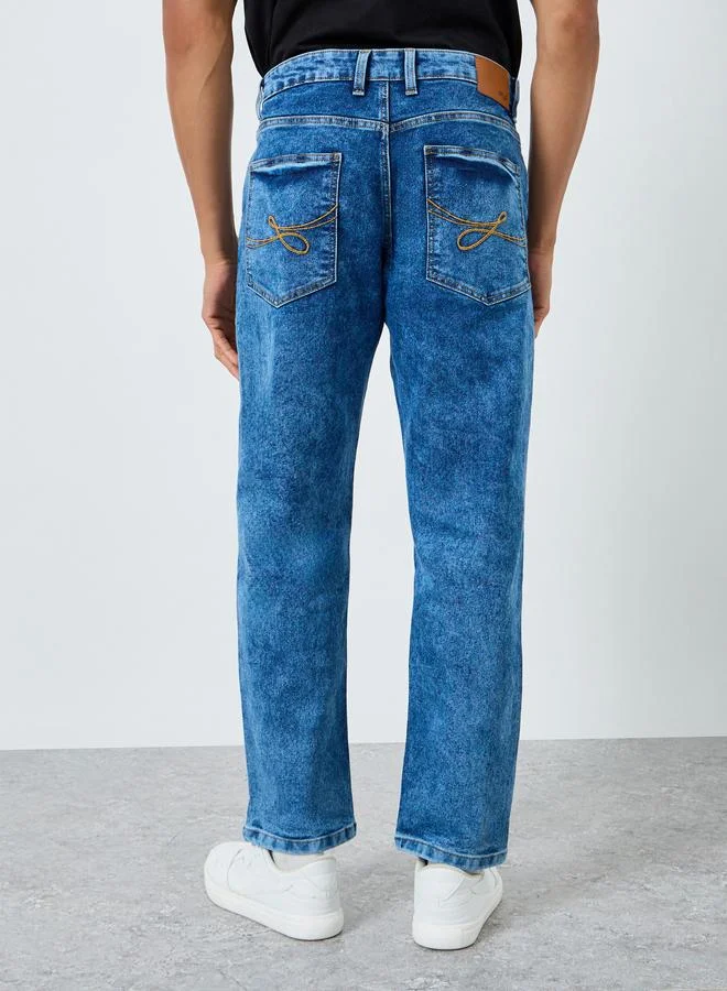 Styli blue Men Blue Pastel Wash Relaxed Fit Jeans for Men | Best Price UAE